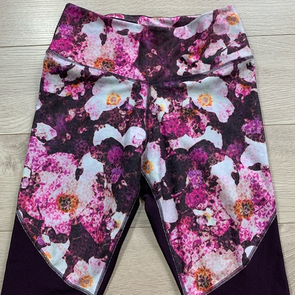Nike Power Legend Floral Port Wine Mesh Run Training Leggings - Picture 7 of 16
